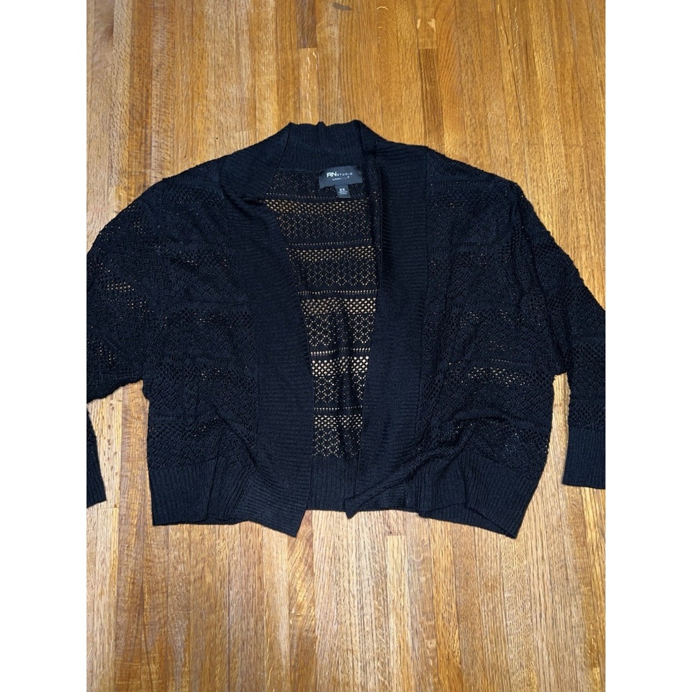 RN Studio Ronni Nicole Women 2XL Black Ruffled Knit Open Front‎ Cozy Cardigan